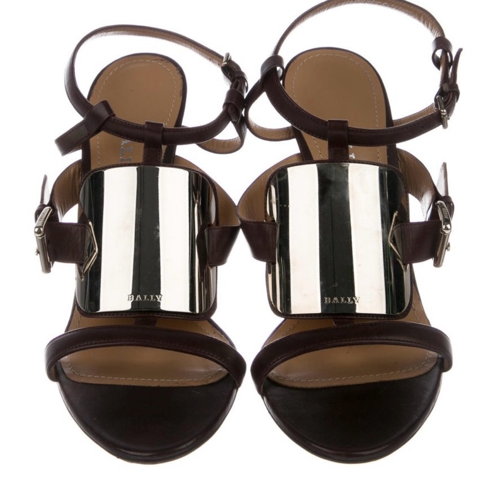 Bally Leather Cutout Accent T-Strap Sandals - Size 40